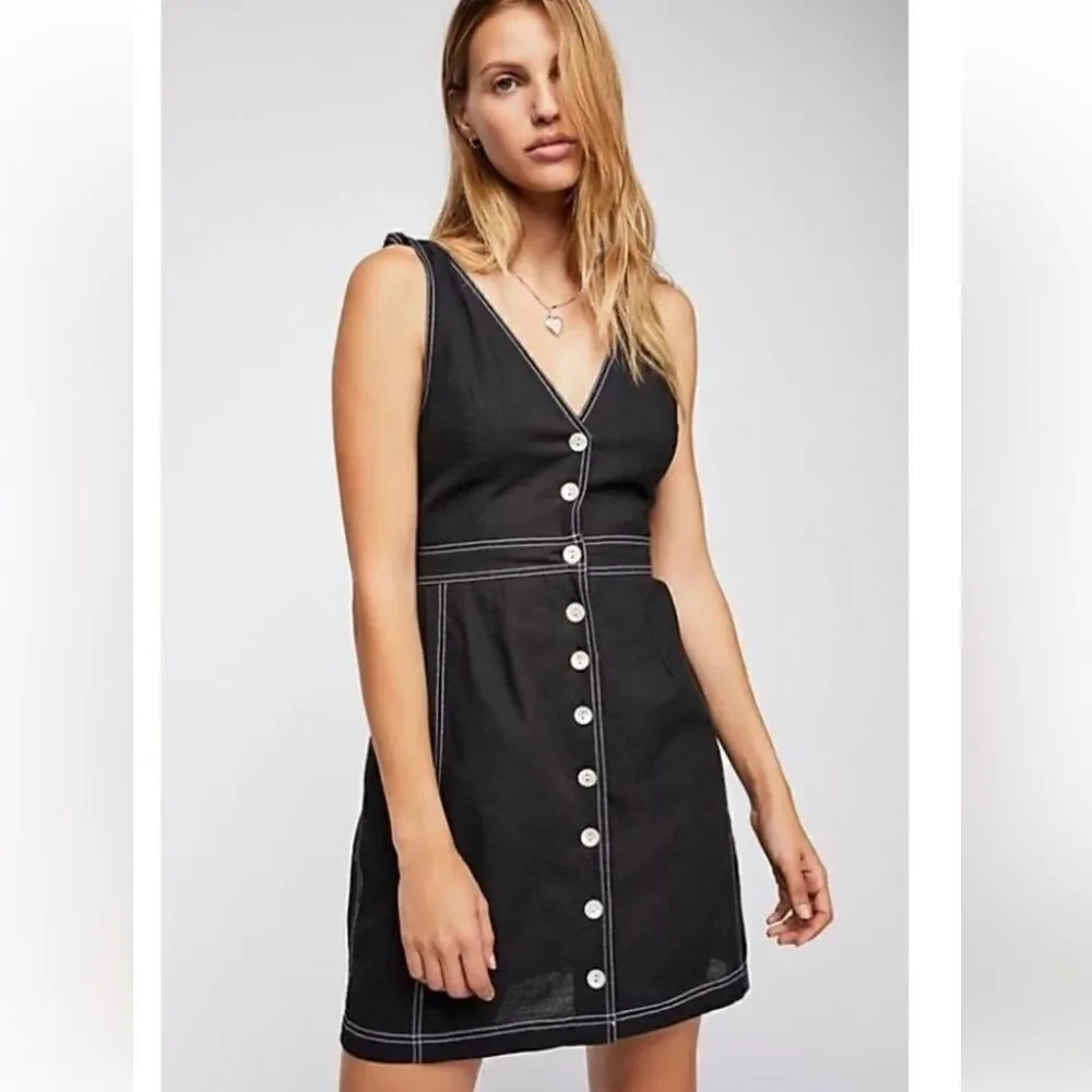 Free People short V-neck dress with front buttons black size 6